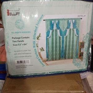 Green Jacquard Curtain Set with Valance
